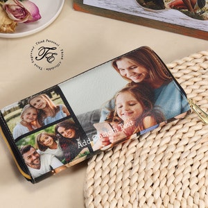 Cartera de collage de fotos personalizada Cartera con cremallera de 6 fotos Texto personalizado