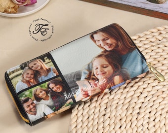 Personalized Photo Collage Zipper Wallet: Custom Text, 6 Photos