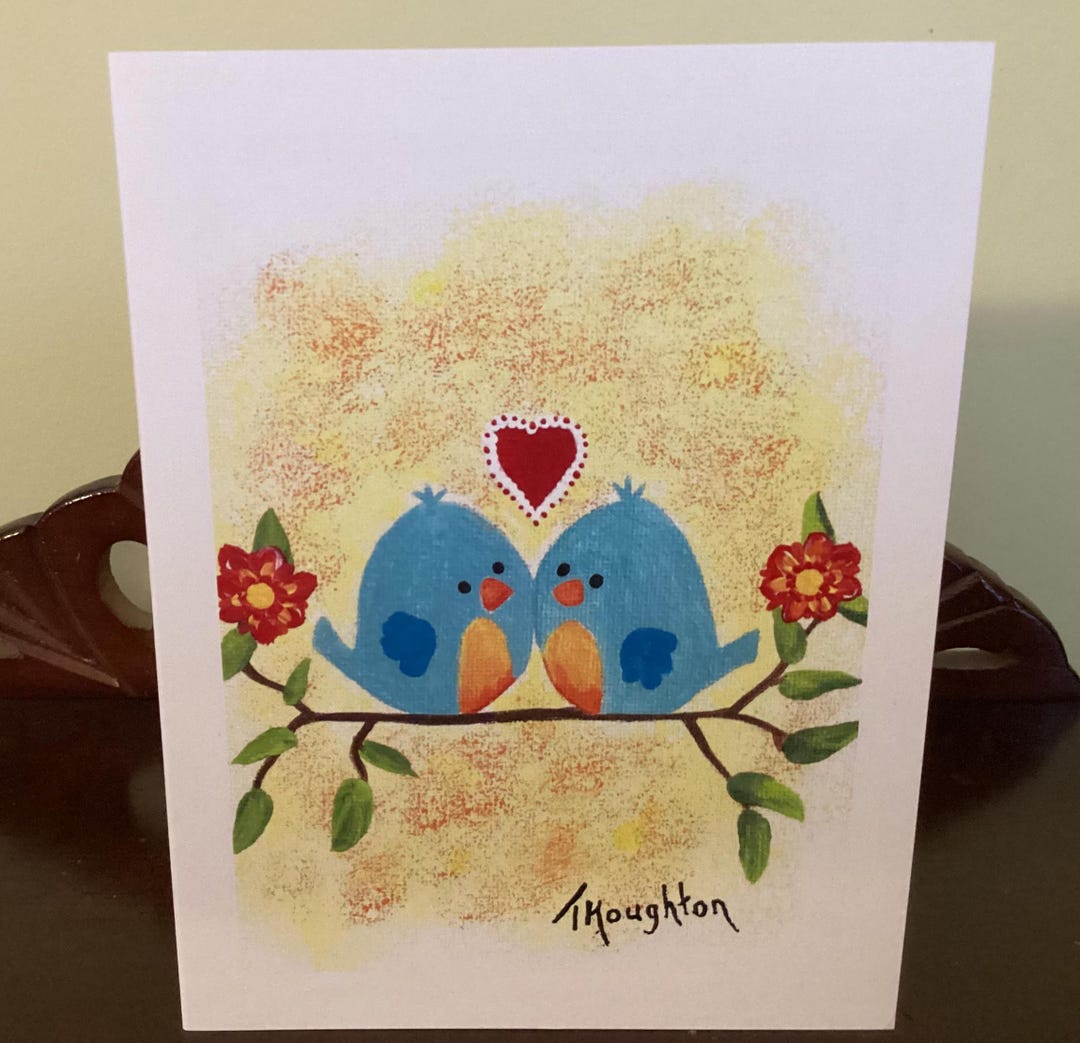 Love Birds Valentine Card / Bird Art Print / Love Birds Anniversary ...