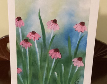 Cone Flowers Greeting Card / Garden Birthday Card / Floral Art Card / Pink Flowers Notecard / Blank Inside