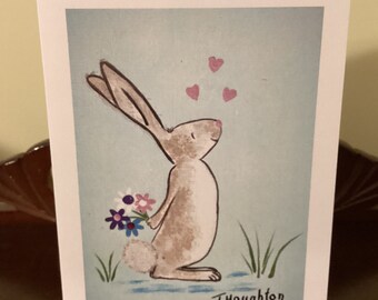 Sweet Bunny Love Card / Bunny Anniversary Card / Rabbit Birthday Card / Bunny Notecard / Rabbit Art Card / Blank Inside