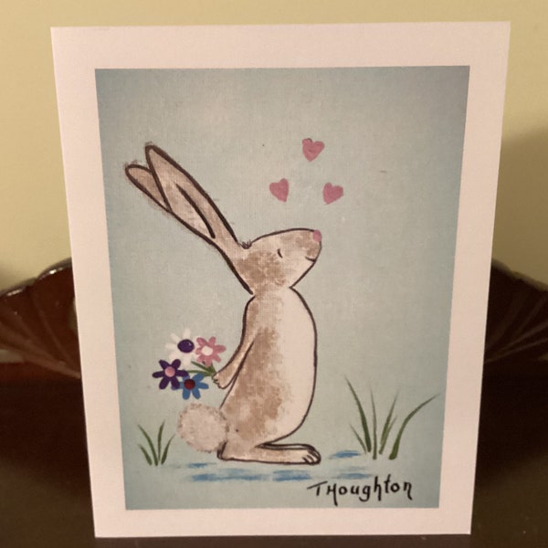 Sweet Bunny Love Card / Bunny Anniversary Card / Rabbit Birthday Card / Bunny Notecard / Rabbit Art Card / Blank Inside
