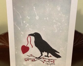 Crow Love Wedding Card / Crow Art Print / Anniversary Card  / Birthday Card / Blank Inside