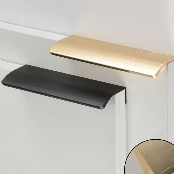 Invisible Wardrobe Black Edge Pull Cabinet Handle Drawer Top Mounted Pull, Modern Brushed Gold Dresser Door Finger Pull Handle C126