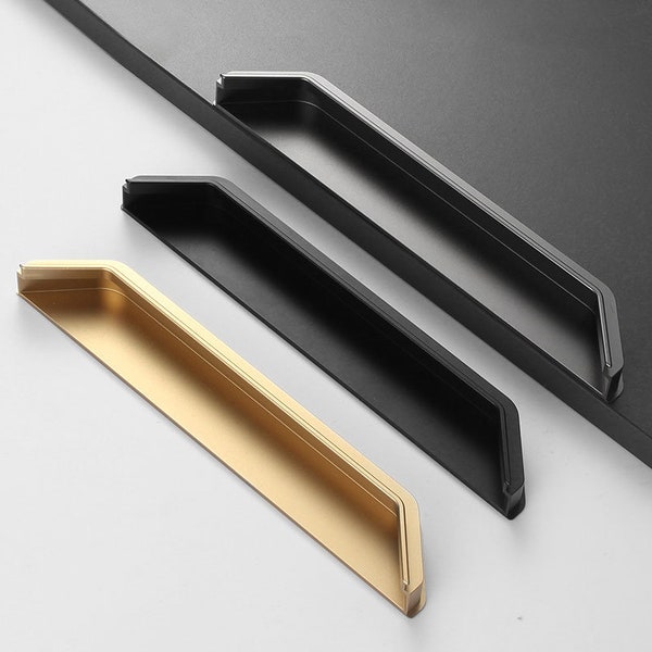 Black/Gold/Gray Wardrobe Door Pull Handle Long Closet Door Pull, Minimalist Drawer Recessed Edge Pulls Cabinet Hidden Handle for Kitchen C08