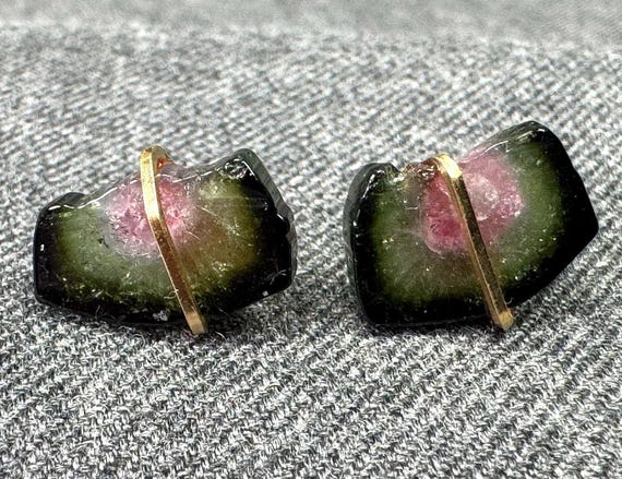 Artisan Wrapped Watermelon Agate Stud Earrings - image 2