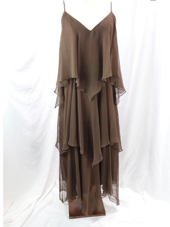 Vintage 1970'S Anthony Muto Brown Tiered Chiffon … - image 6