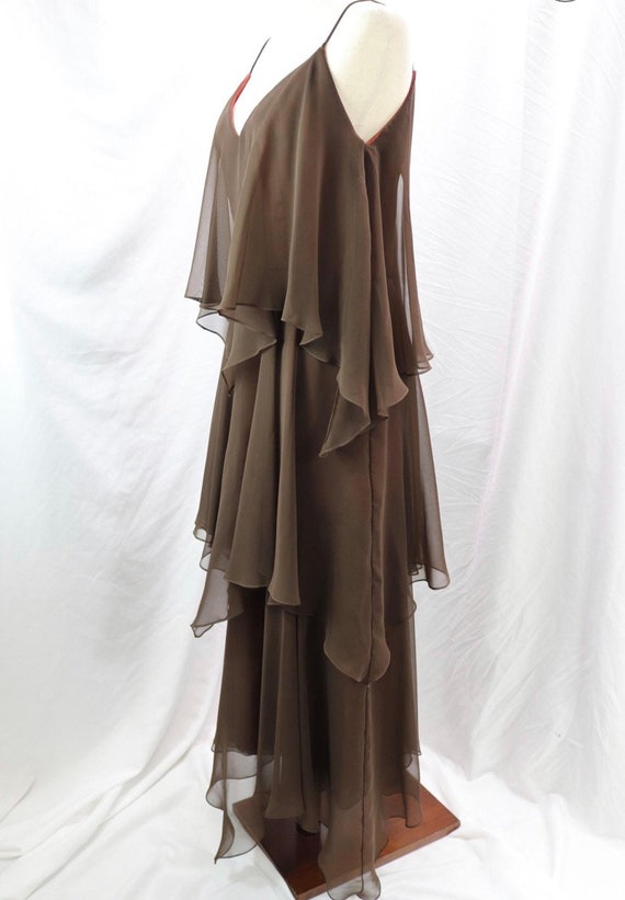 Vintage 1970'S Anthony Muto Brown Tiered Chiffon … - image 3