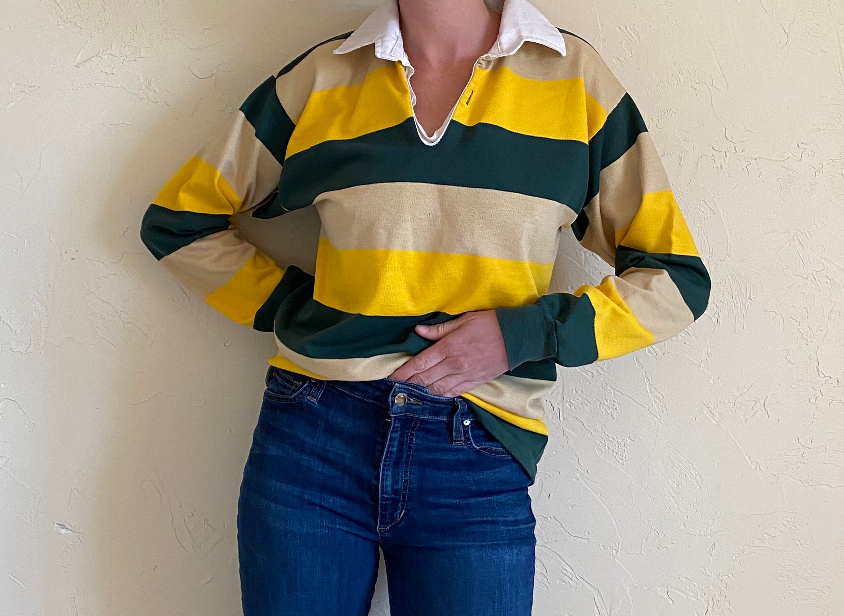 トップス clane DEEP NECK WIDE RUGBY SHIRT Long Sleeve Rugby Polo T-shirt by Lee - Etsy