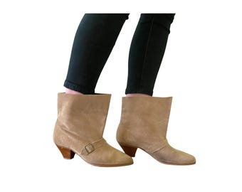 Slouchy Suede Ankle Boots with Low Cone Heel