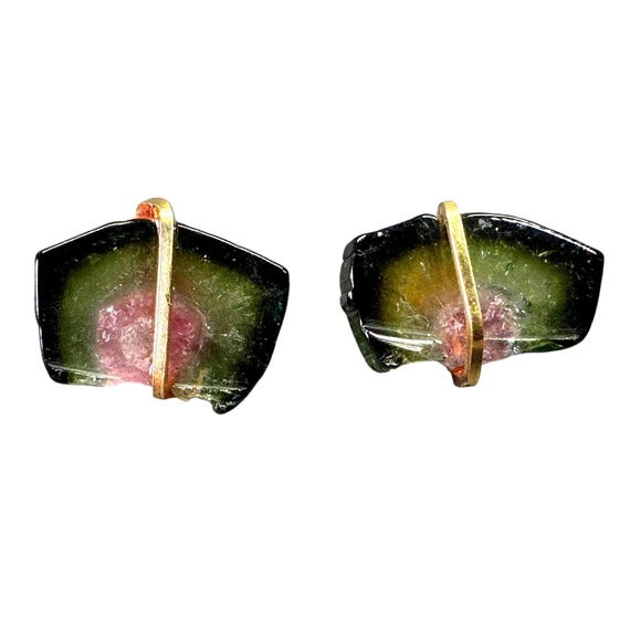 Artisan Wrapped Watermelon Agate Stud Earrings - image 1