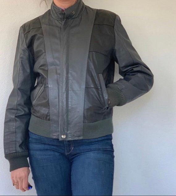 Vintage 1980’s Gray Leather Bomber Jacket - image 1