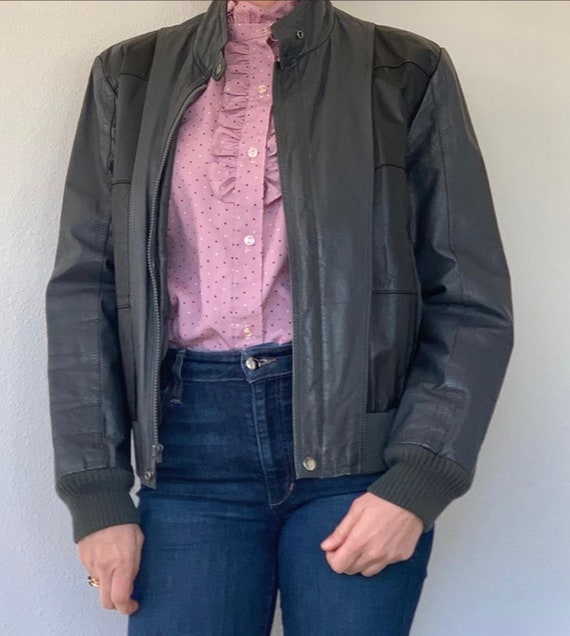 Vintage 1980’s Gray Leather Bomber Jacket - image 3