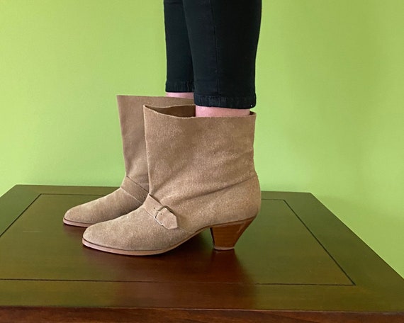 Suede cone heel best sale boots