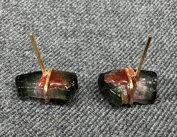 Artisan Wrapped Watermelon Agate Stud Earrings - image 3