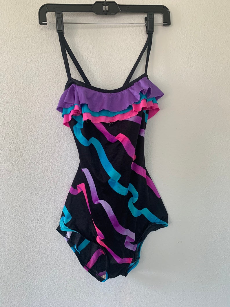 Vintage Ruffled One Piece Swimsuit Bodysuit 1980s image 1