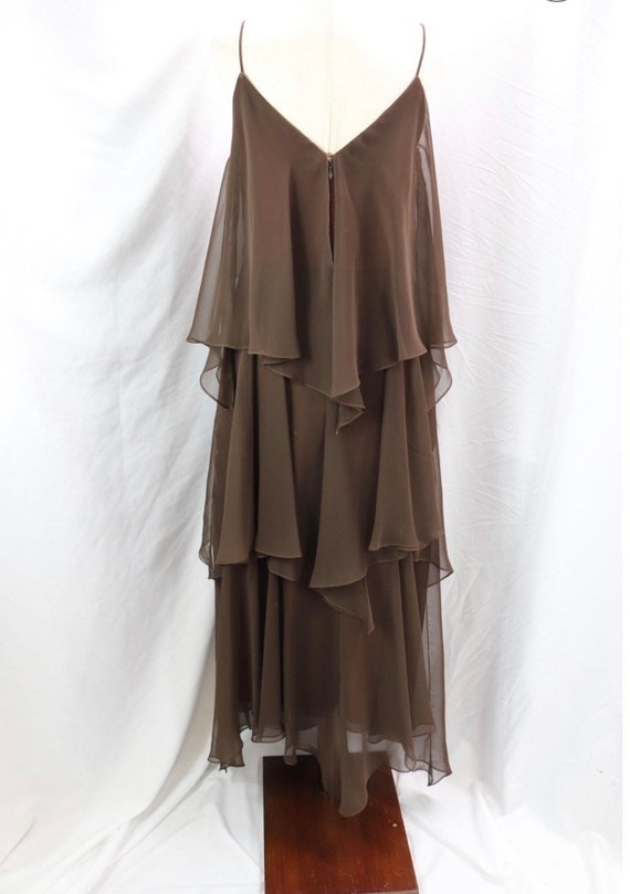 Vintage 1970'S Anthony Muto Brown Tiered Chiffon … - image 4