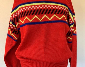 Vintage 1980s Neon Ski Abstract Geometrical Cosby Sweater