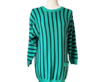 Vintage Green Striped Tunic Sweater Dress