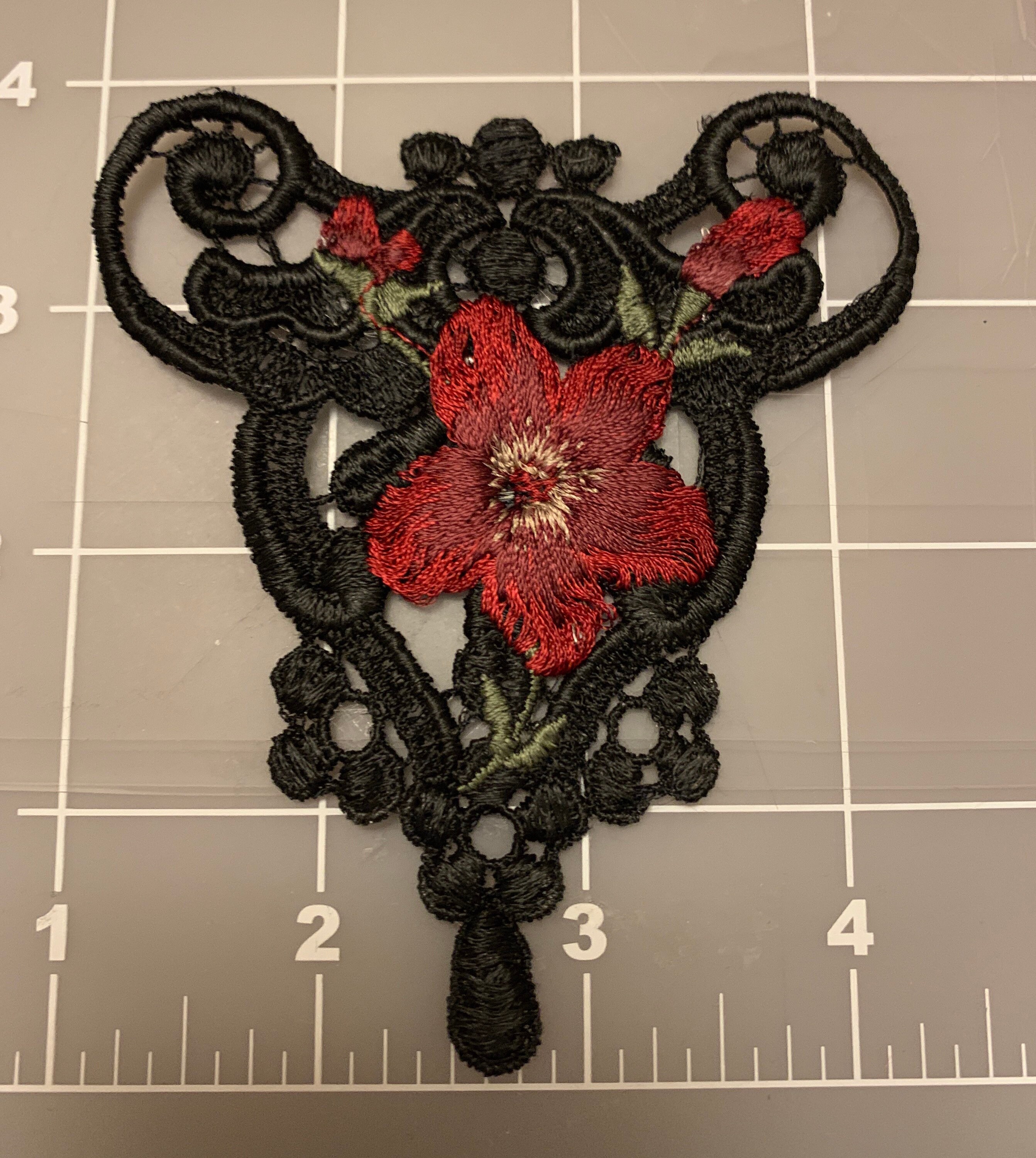 Lace appliqué reembroidered black flower neckline applique Etsy.de