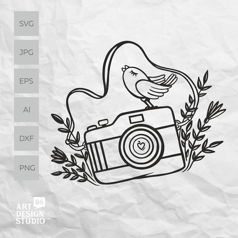 Photo camera with flowers and bird svg file for cricut | Etsy