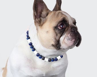 Lithotherapy and Anti-ticks collar for dog, better communication, lapis lazuli Ceramic EM and lava stone