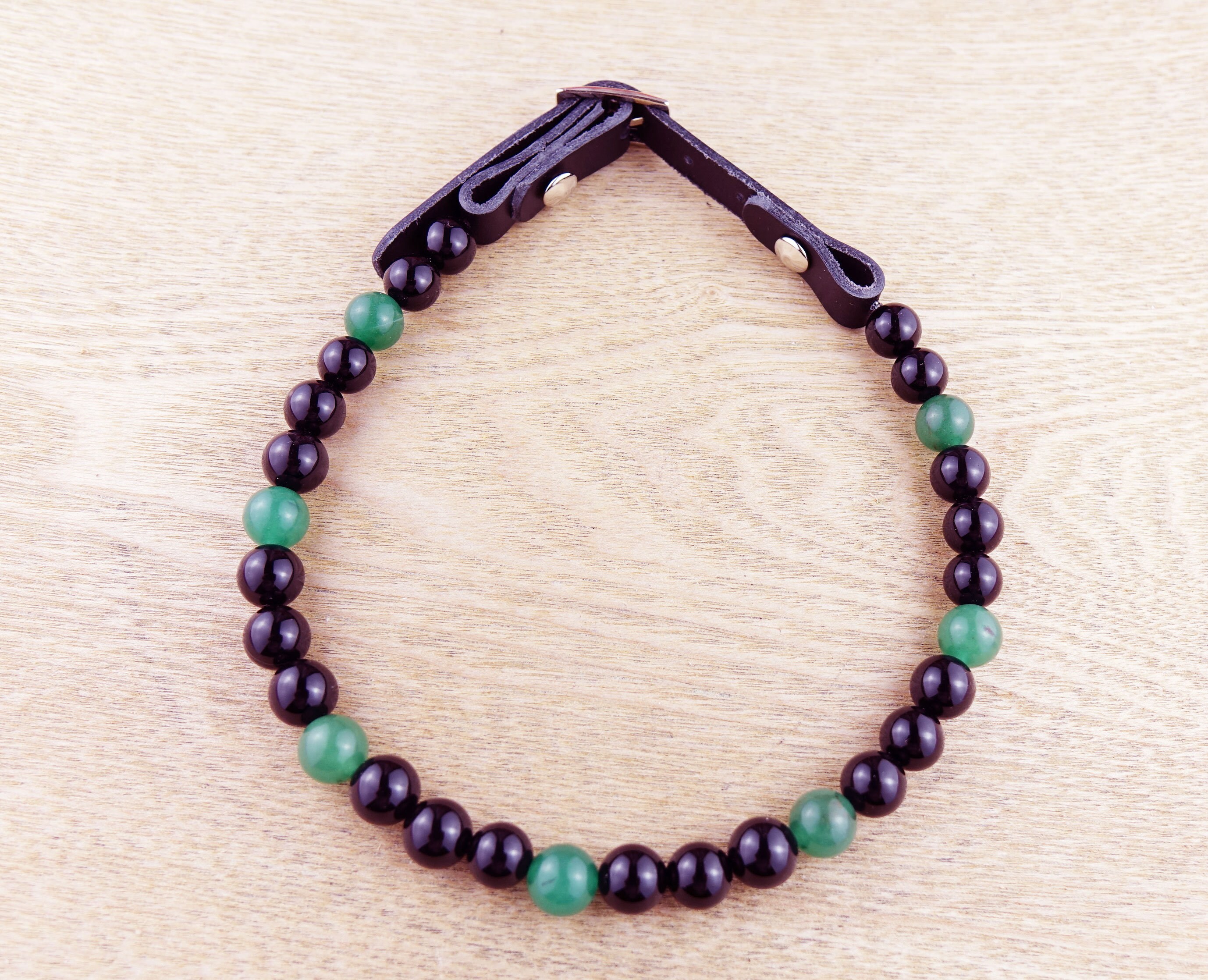 Collier Adaptation Changement de Vie - Onyx et Aventurine, Bien-Être Chien, Collier Lithothérapie Pi