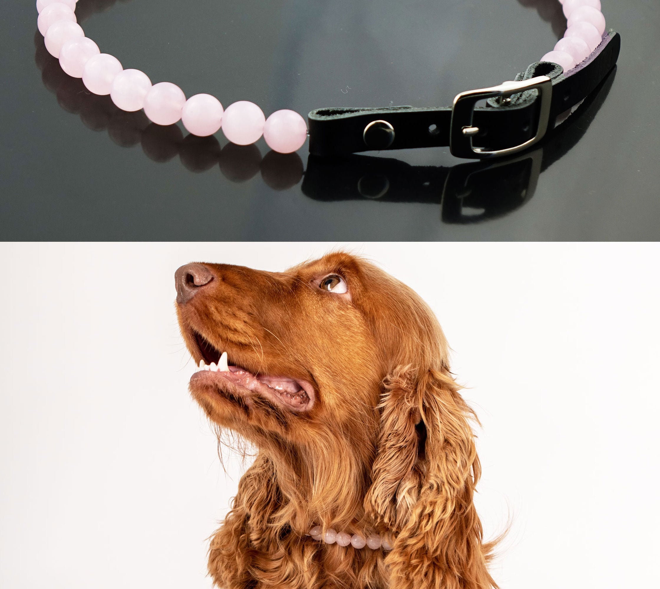 Collier Tendresse et Réconfort Pour Chien Quartz Rose, Bien-Être Chien, Pierre Semi-Précieuse, Cadea