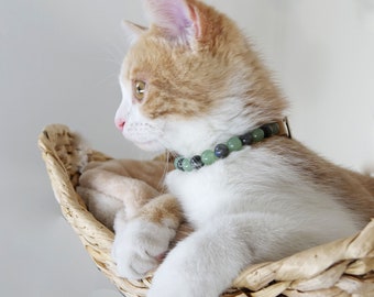 Collier pour chat stressé par les changements, pierres fines semi-précieuses aventurine et labradorite bien-être chat lithotherapie chat