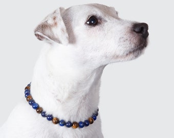 Lithotherapy Collar for dogs that scratch or chew their paws nervously, lapis lazuli and tiger's eye