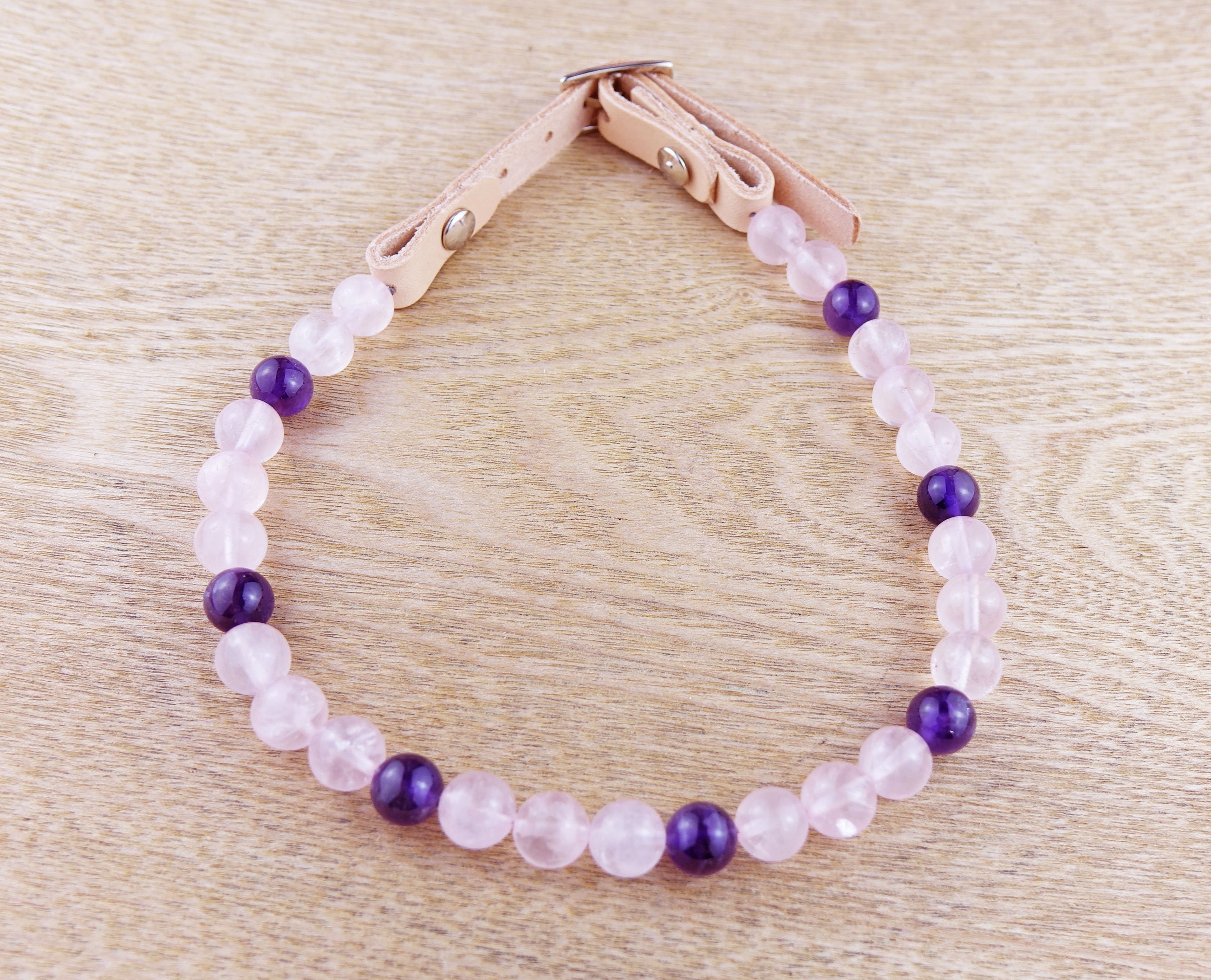 Collier Rassurant - Quartz Rose et Améthyste, Bien-Être Chien, Collier Lithothérapie Pierre Semi-Pré
