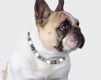 ANTI-TICK-Halskette mit Achat gegen Überanhaftung, EM-Keramik, echte Steine, Lithotherapie zum Wohlbefinden des Hundes