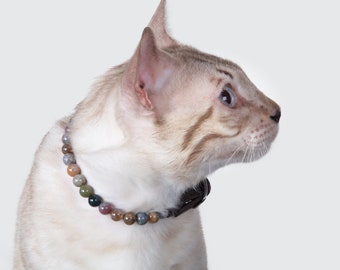 Halskette für übermäßig abhängige Katze, Hyperattachment, Howlith-Halskette aus Halbedelsteinen, Wohlbefinden der Katze, Lithotherapie der Katze