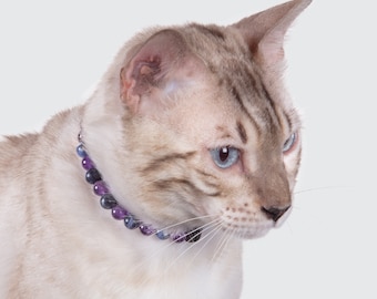 Necklace for anxious and fearful cat sodalite amethyst, necklace in semi-precious fine stones well-being cat lithotherapy