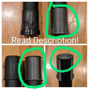 May include: Four black plastic furniture leg caps with a ribbed design. The caps are approximately 1 inch in diameter.