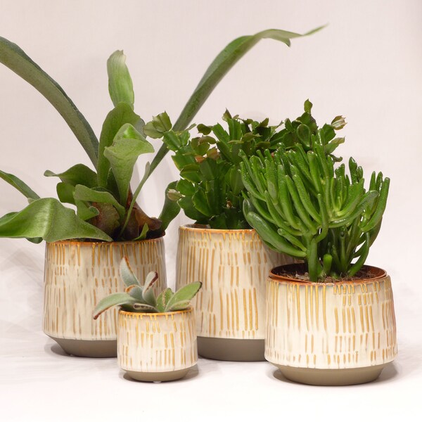 Striped ceramic plant pot/planter