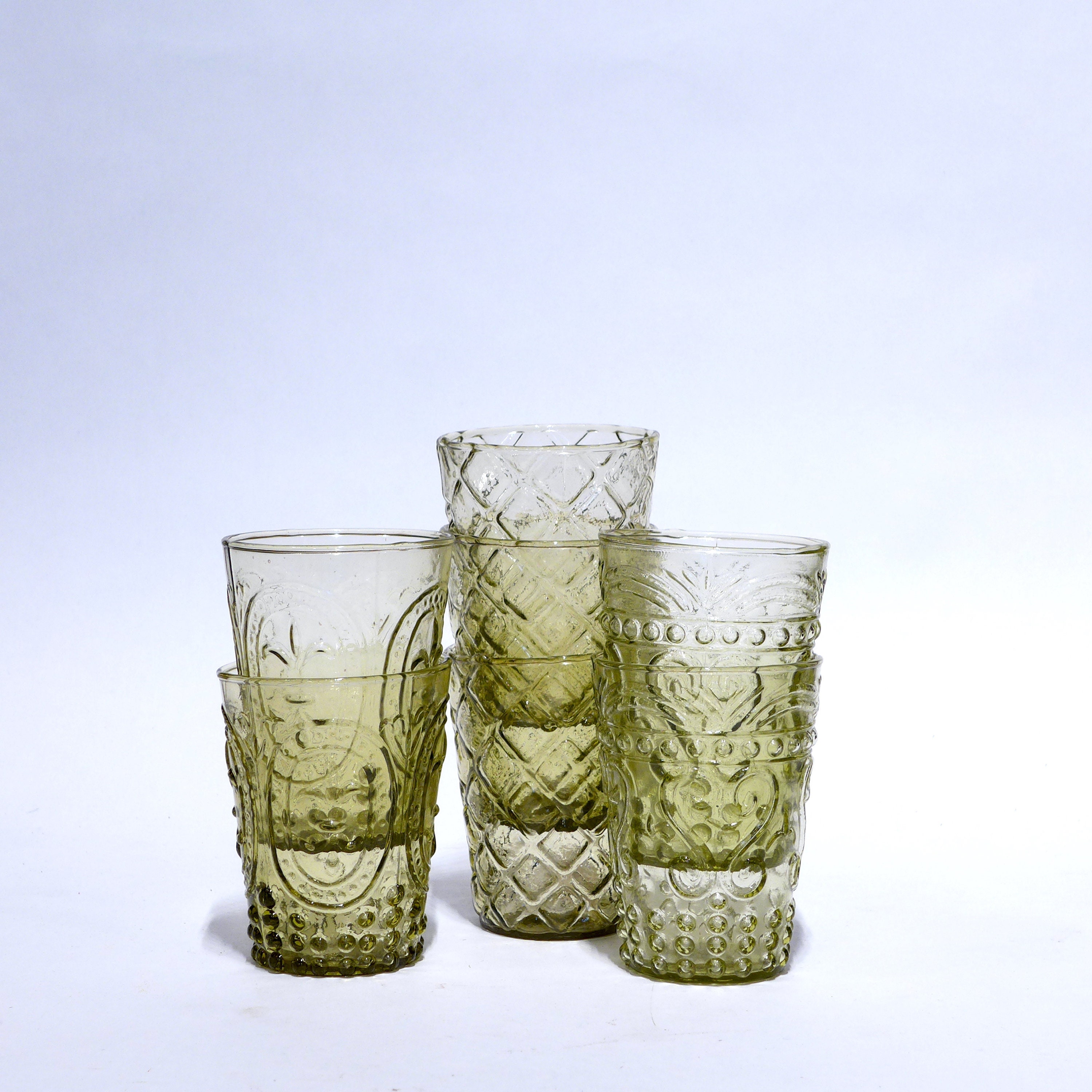Handmade recycled green glass tumblers with three dimensional Etsy