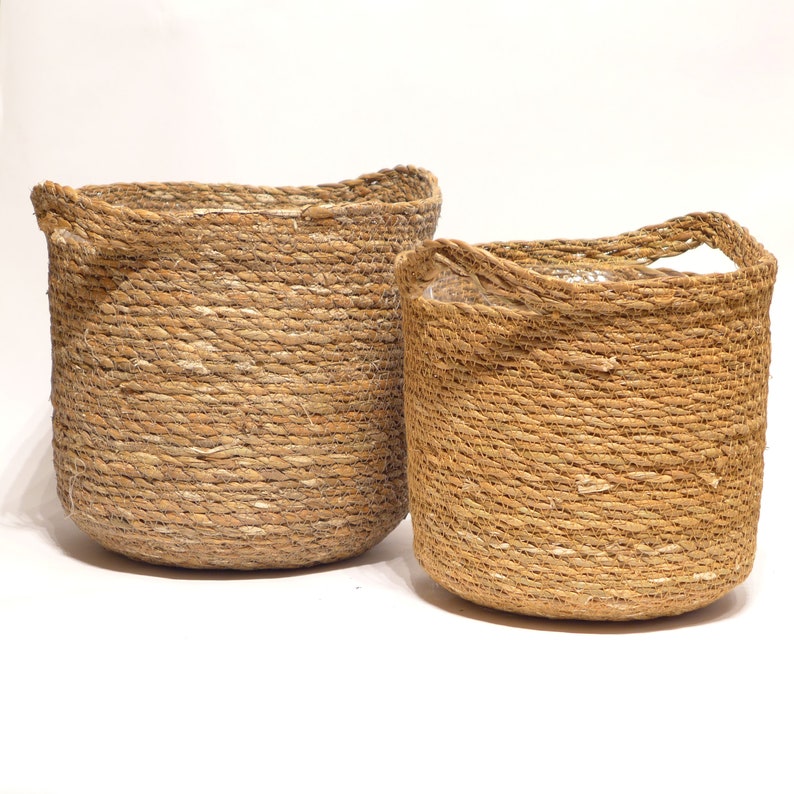 Handwoven Lined Jute Basket Planters Etsy