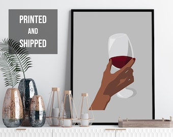 Zwart meisje minimale wijnposter, keukenkunstdruk, staafkunst, het drinken van muurkunst, zwarte meisjes magische kunst, alcoholdruk, whisky vrouwenkunst