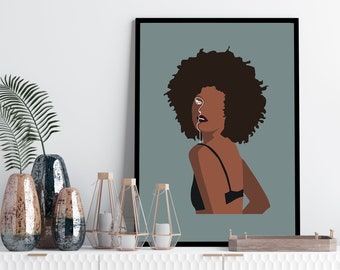 Afro woman wall art, black woman wall art, afro girl art, black girl art, African American woman art, black girl magic art, woman line art