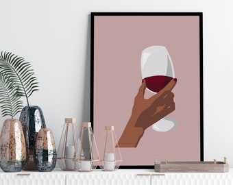 Rotwein Wandkunst, Esszimmer Wandkunst, minimalistisches Wein Poster, Rose Wein Dekor, Bar Wandkunst, Küche Wandkunst, trinken Druck