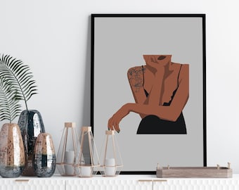 Black girl modern art printable, minimalist woman poster, black lady art, brown female art, abstract woman art, fashion wall decor