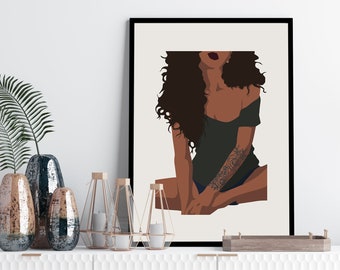 Curly hair black woman art print, Black girl magic art, African American art, Modern woman art, Brown female wall art, Natural hair art