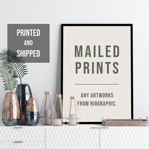 Add on: Printing service, Printed and shipped, Custom printing, Unframed wall art, Shipped wall art, Print and Mail, Mailed print