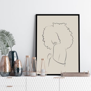 Afro woman line art print, minimalist woman art, single line art, female line art, single line drawing, modern girl line printable, simple