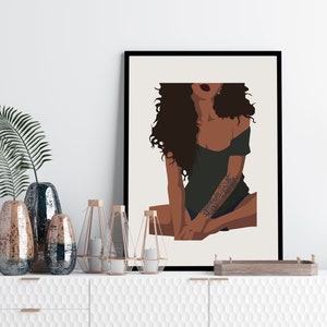 Curly hair black woman art print, Black girl magic art, African American art, Modern woman art, Brown female wall art, Natural hair art