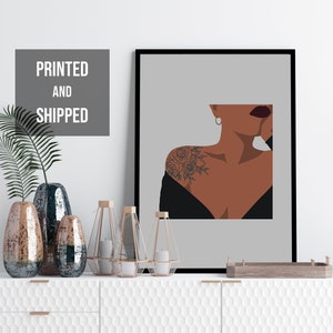 Tätowierte schwarze Mädchen Kunstdruck, schwarze Frau Illustration, moderne schwarze Wandkunst, afrikanische amerikanische Frau Kunst, Mode-Liebhaber-Geschenk, moderne Kunst