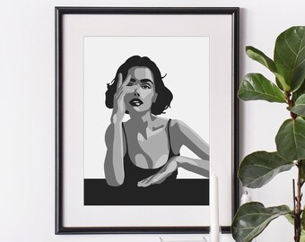 Black and white woman wall art, minimalist print, female print, Scandinavian art, strong woman art poster, feminist wall art, printable art