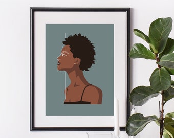 Black woman line art, African American art, feminine wall art, minimalist woman art, woman art print, black American art, woman digital art