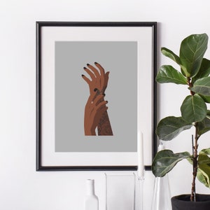 Hands Art Print, Black Woman Hand Art, Black Woman Wall Art, Minimal hands poster, feminist poster, black girl illustration